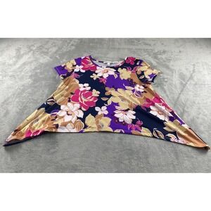 Juniper + Lime Womens PL Purple Floral Handkerchief Hem Short Sleeve Blouse USA